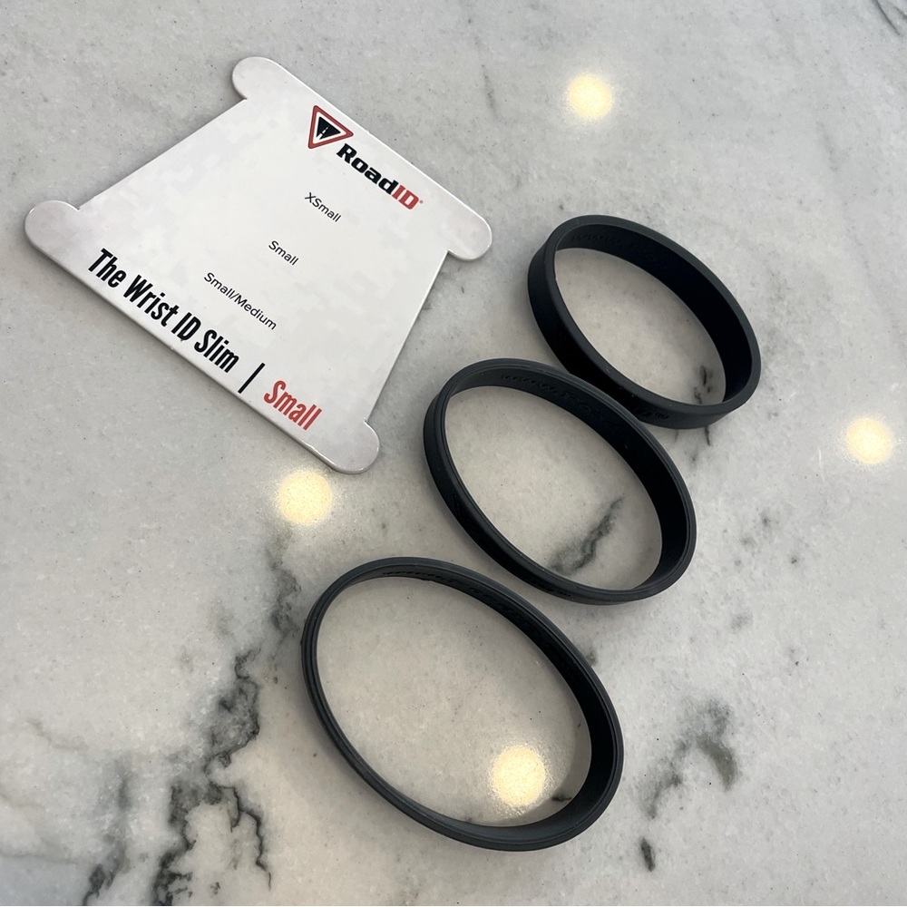 Road ID silicone bands in XS S S/M
